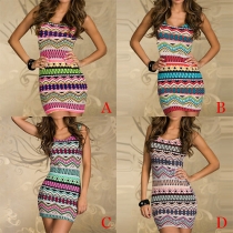 Fashion Colorful Printed Sleeveless Round Neck Slim Fit Dresspoffer