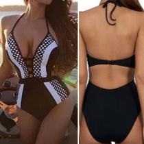 Sexy Backless Deep V-neck Printed One-piece Swimsuit