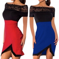 Sexy Lace Spliced Slash Neck Irregular Hem Slim Fit Dress