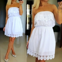 Sexy Strapless Gathered Waist Lace Spliced Dress
