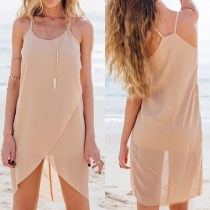 Fashion Solid Color Irregular Hem Chiffon Sling Dress