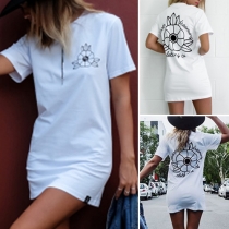 Fashion Short Sleeve Round Neck Printed T-shirt Dress