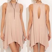 Fashion Solid Color Sleeveless Round Neck Irregular Hem Dress