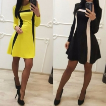 Fashion Contrast Color Long Sleeve Round Neck Dress