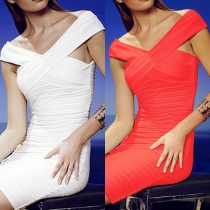 Sexy Crossover V-neck Solid Color Bodycon Dress