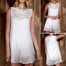 Fashion Lace Spliced Sleeveless Round Neck Dress