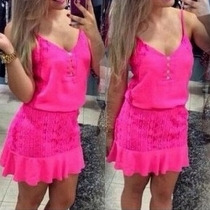 Sexy Backless V-neck Lace Spliced Sling Dress