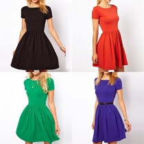 Elegant Solid Color Short Sleeve Round Neck Dress