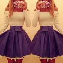 Sexy Slash Neck Long Sleeve High Waist Contrast Color Dress
