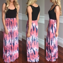 Fashion Sleeveless Round Neck Printed Maxi Dress