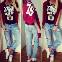 Fashion Letters Printed Short Sleeve Round Neck T-shirt