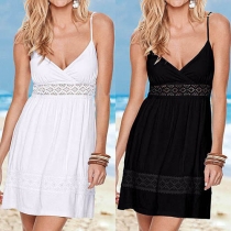Sexy Backless V-neck Lace Spliced Sling Dress