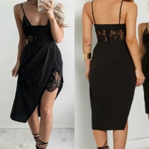 Sexy Backless Irregular Hem Lace Spliced Sling Dress
