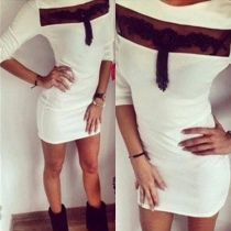 Sexy See-through Lace Spliced Half Sleeve Round Neck Slim Fit Dress