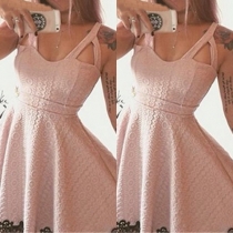 Sexy Hollow Out Low-cut Lace Spliced Hem Sleeveless Dress