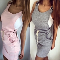 Fashion Tank Tops + Solid Color Dungarees Two-piece Set
