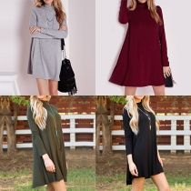 Fashion Solid Color Long Sleeve Turtleneck Loose Dress