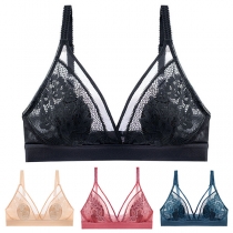 Sexy Hollow Out See-through Embroidery Bikini Top