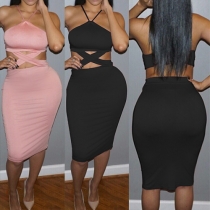 Sexy Backless Hollow Out High Waist Nightclub Dress