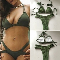 Sexy Self-Tie Halter Solid Color Bikini Set