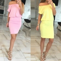 Sexy Backless Oblique Shoulder Solid Color Dress
