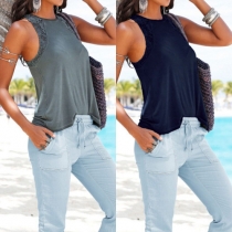 Fashion Lace Spliced Solid Color All-match Tank Tops