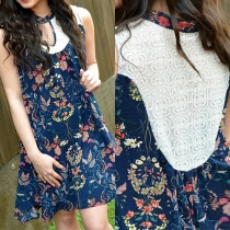 Fashion Lace Spliced Sleeveless Floral Print Dress