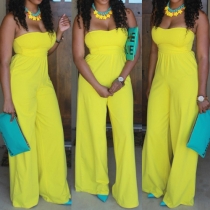 Sexy Strapless High Waist Solid Color Jumpsuits