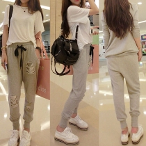 Fashion Sequin Spliced Elastic Waist Casual Harem Pants