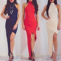 Sexy Off-shoulder Irregular Hem Solid Color Party Dress