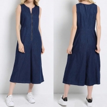 Chic Style Sleeveless V-neck Denim Jumpsuits