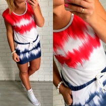 Fashion Short Sleeve Round Neck Colorful Printed Dress