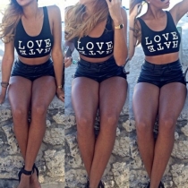 Fashion Letters Printed Sleeveless U-Neck Crop Tops 