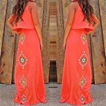 Bohemian Style Printed Sling Maxi Dress