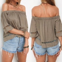Sexy Off-shoulder Slash Neck Short Sleeve Solid Color Tops 