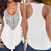 Fashion Sleeveless Round Neck Printed Tank Tops 