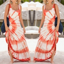 Fashion Sleeveless Round Neck Printed Maxi Dress