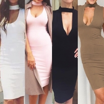 Sexy Hollow Out Sleeveless Solid Color Bodycon Dress