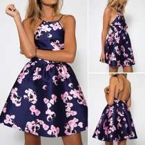 Sexy Backless High Waist Printed Sling Dress