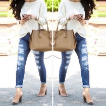 Distressed Style High Waist Slim Fit Ripped Skinny Jeans
