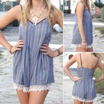 Sexy Backless V-neck Lace Spliced Sling Rompers