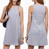 Fashion Solid Color Sleeveless Round Neck Dress