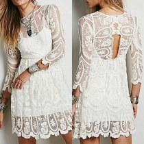 Sexy Backless Short Sleeve See-through Lace Dress