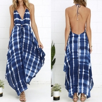 Sexy Backless Deep V-neck Tie-dye Printed Beach Dress