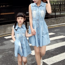 Fashion Sleeveless POLO Collar Denim Parent-child Dress