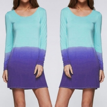 Trendy Round Neck Contrast Color Long Sleeves Dress