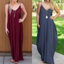 Cozy Style V-neck Sleeveless Loose-fitting Sling Maxi Dress