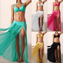 Sexy High Waist Slit Hem Solid Color Maxi Skirt