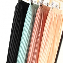 Bohemian Style High Waist Solid Color Chiffon Pleated Maxi Skirt