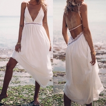 Sexy Backless Deep V-neck Sling Beach Dress
